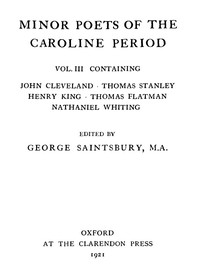 Cover of Minor Poets of the Caroline Period, Vol. III — Context and Discussion